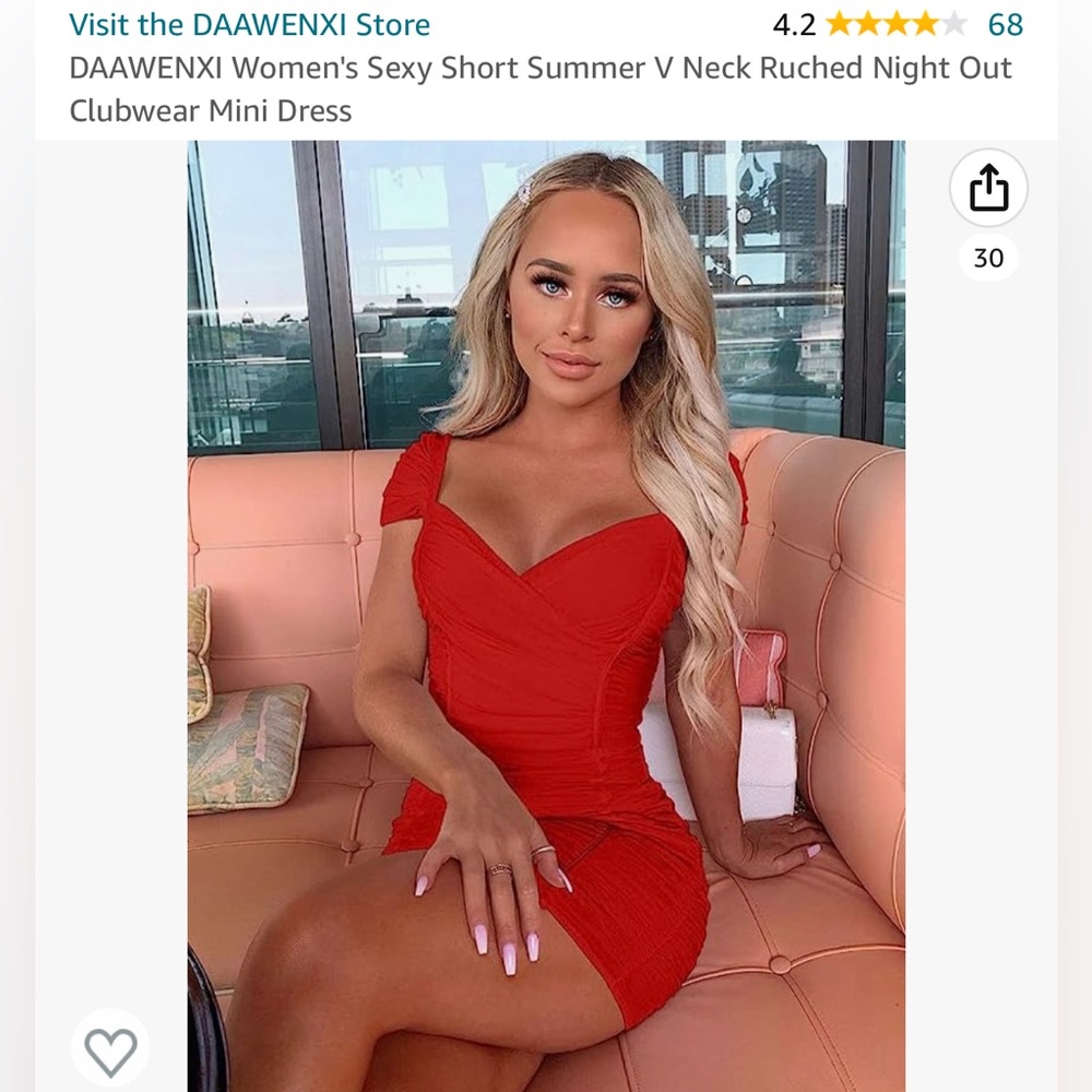 Red Ruched Mini Dress Size M - Picture 2 of 5